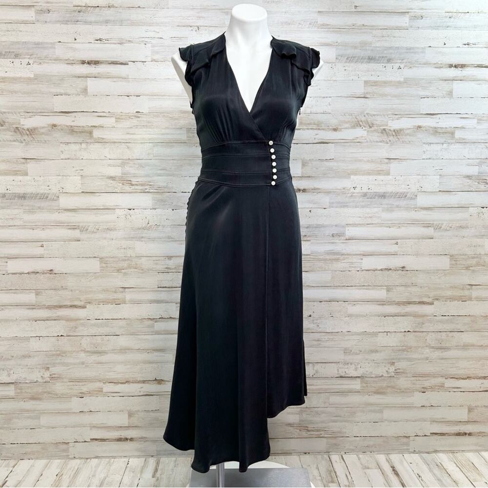 BA&SH Coralie Faux Wrap Dress Size 4 Int'l XS Black Asymmetrical Sleeveless - Picture 2 of 16